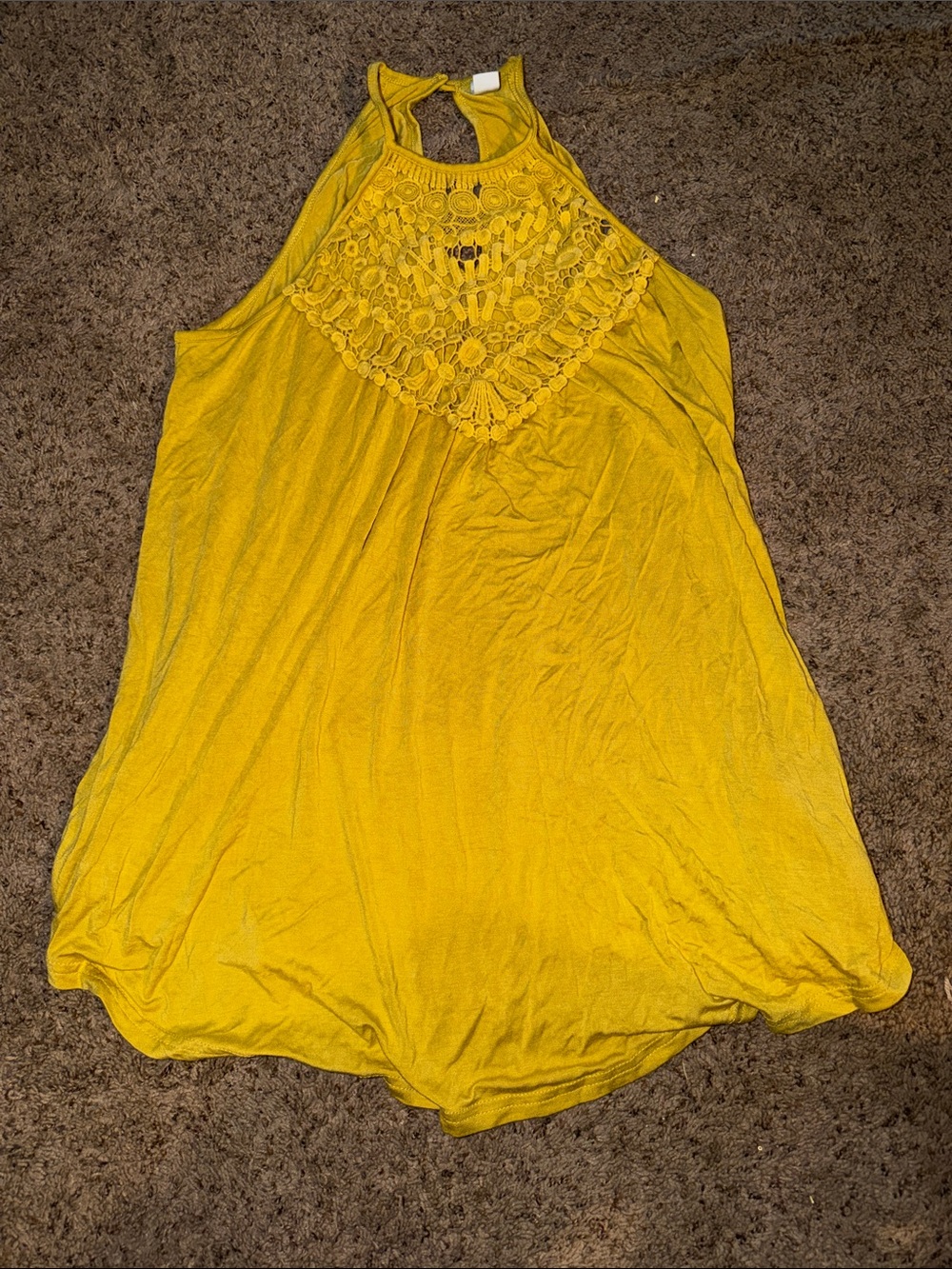 Crochet Yoke Halter Tank Top in Mustard